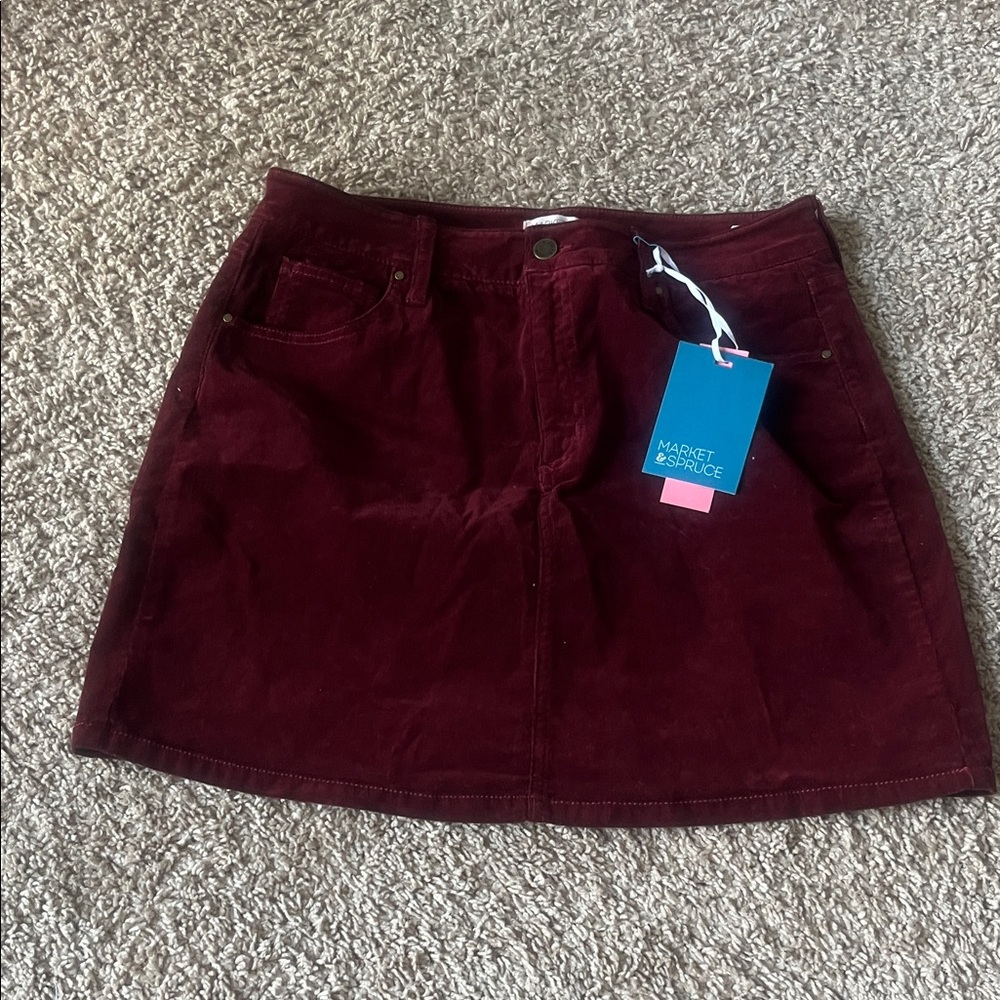 Market & Spruce Deep Red Corduroy Mini Skirt Size 12 Petite NWT